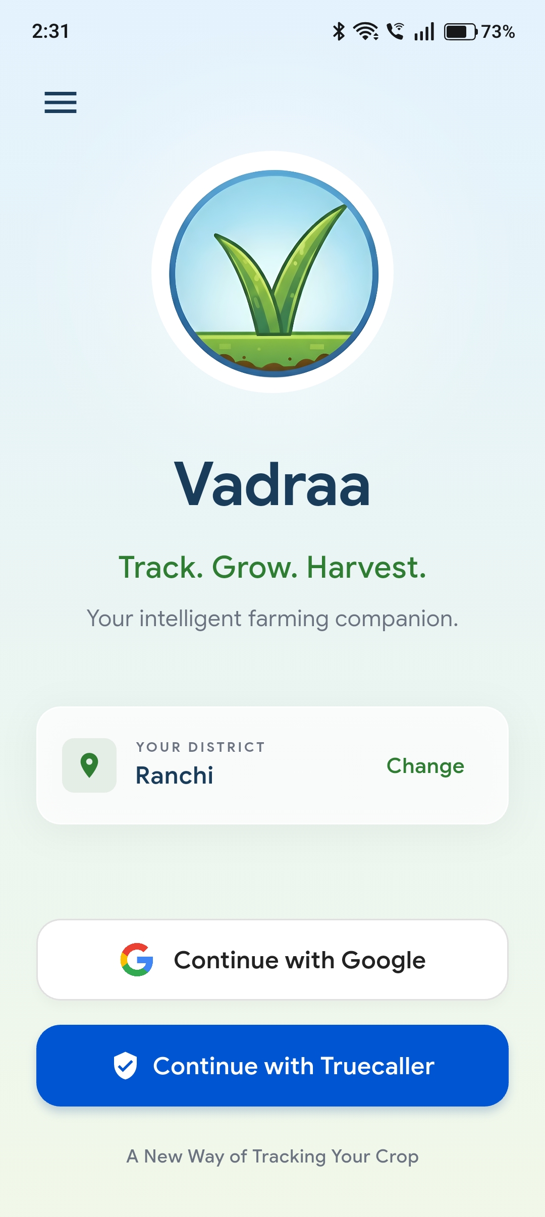 Vadraa Welcome Screen